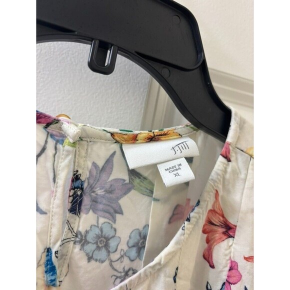 J. Jill Women’s XL Pleated Dress Floral Multi Color White Pockets A-Line Spring - Picture 6 of 15